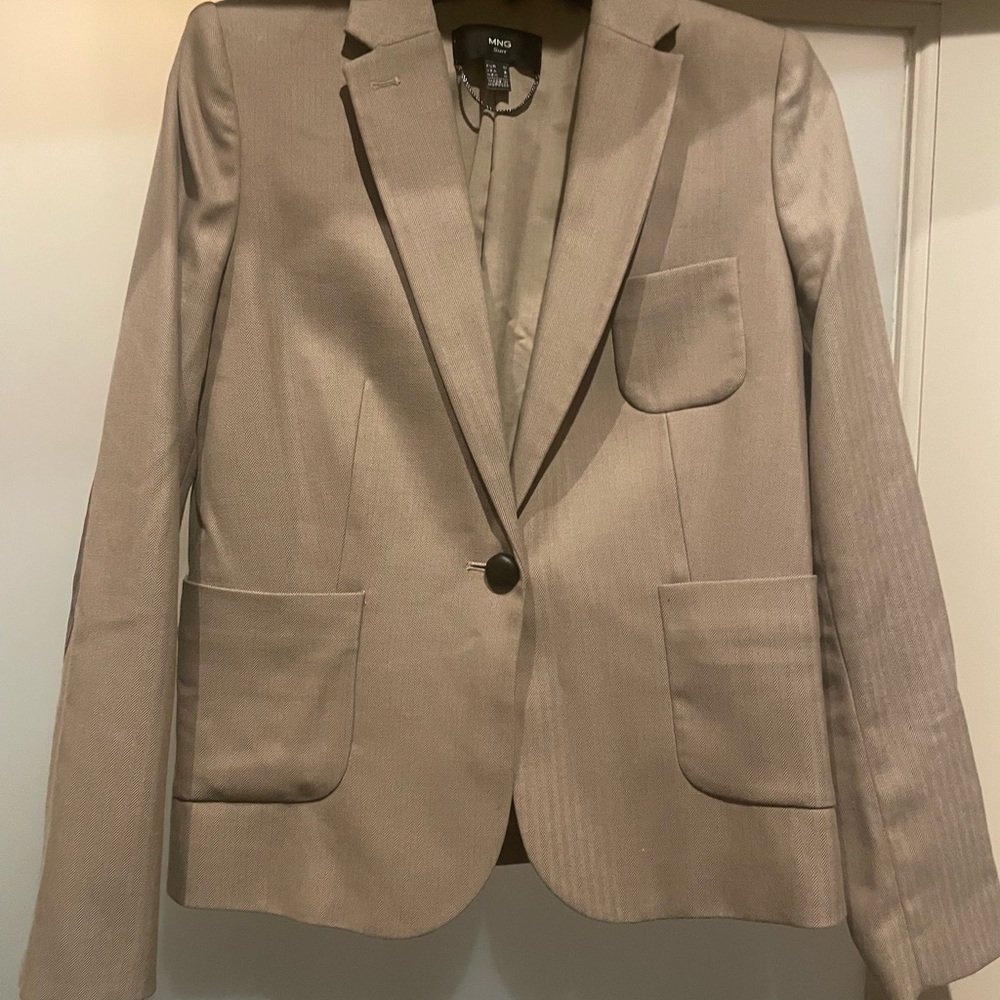 Mango Neutral Taupe Herringbone Blazer